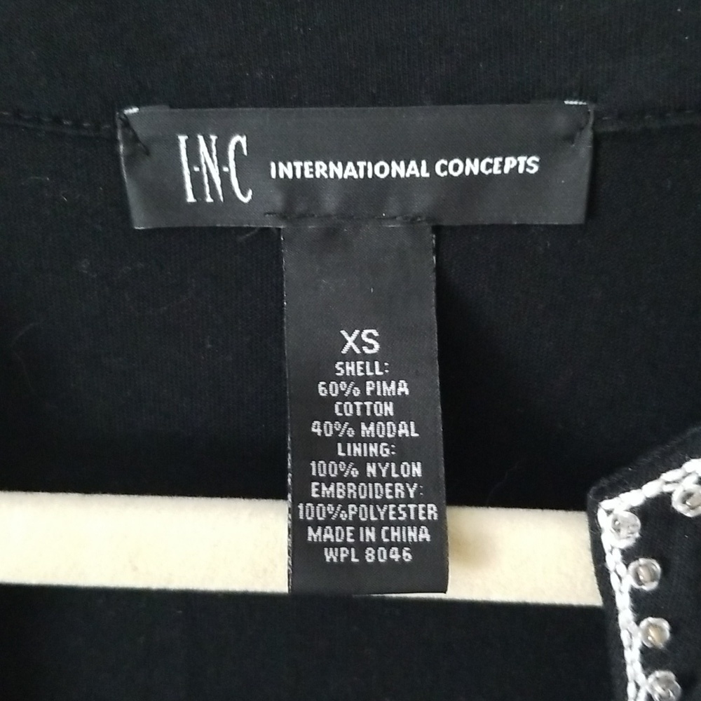 INC embroidered black white dress size Xsmall Pima Cotton/modal EUC - Picture 5 of 6